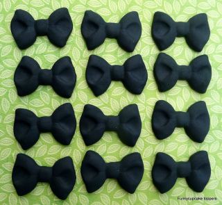 12 black bow ties,edible cupcake toppers by Emma