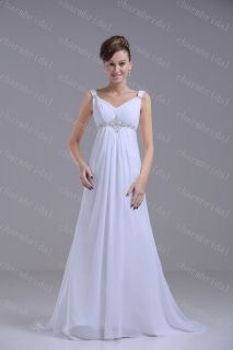 White/Ivory Chiffon Beach A Line Wedding Dress Bridal Gown Stock 6 8 