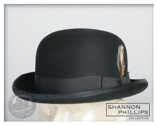   Phillips Wool Felt BLACK LINED DELUXE DERBY Bowler Hat NEW ALL SIZES