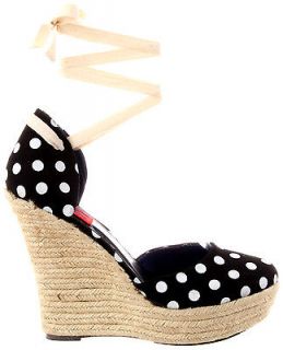   White Polka dots Wedge Platform Espadrilles Sandals women shoes sz 7