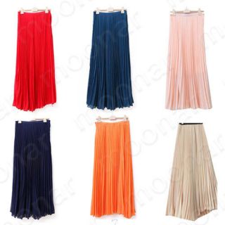 Colors Womens Chiffon Elastic Waist Band Pleated Long Maxi Skirts 