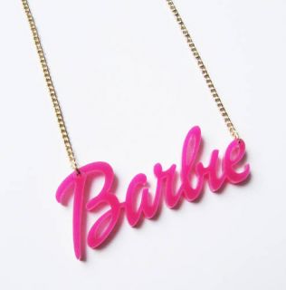 Kitsch cute acrylic perspex pink BARBIE name necklace