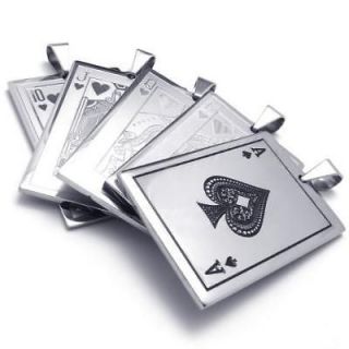   Silver Stainless Steel Poker Playing Cards Pendant Necklace #U20169