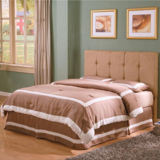 Traditional Queen Upholstered Headboard in Tan Microfiber with Button 