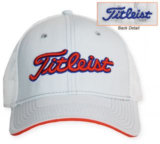 NEW Titleist Stretch Mesh Fitted Hat golf Cap Ice/Orange