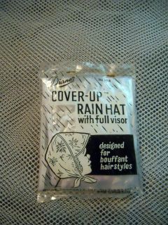 vintage DIANES Cover Up RAIN HAT BONNET w full visor Bouffant hair 