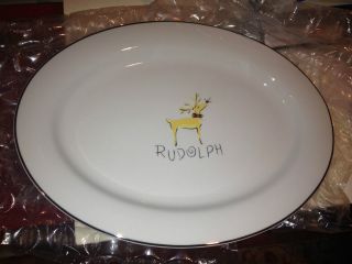   Pottery Barn Christmas Rudolph Reindeer Serving Oval Platter Serveware