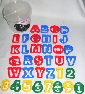 NEW A Z ALPHABET & NUMBERS BISCUIT COOKIE PASTRY CUTTERS IN TUB APOLLO