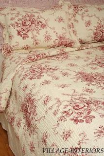 BALLARD FRENCH COUNTRY RED TOILE QUEEN COTTON QUILT + SHAMS SET