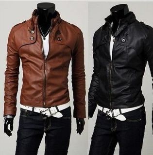   Fashion Slim Fit Motorcycle PU Leather Jacket Coat Bomber Black US M