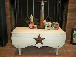 Wooden Bench with Barn Star rustic Decor or Shabby look Aged white 