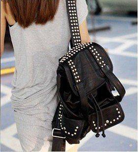 BLACK PU Pleather Studded Backpack School Bag Great Look, Super Cool 