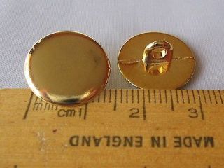 10 pack Gold coloured plain shiny metal Buttons Size 24 15mm with 
