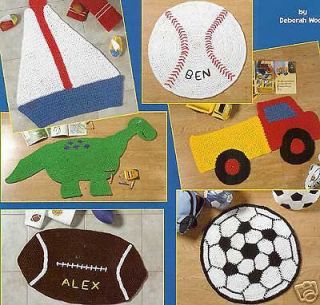 Crochet PATTERNS   rugs for boys baseball truck dinosaur soccer 