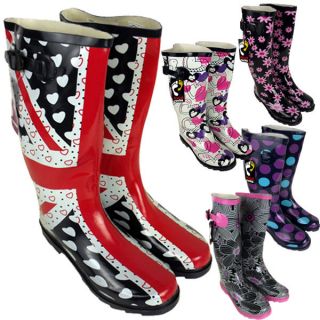 Ladies Wellington Boots Printed Rain Snow Winter Wellies Womens Size 4 