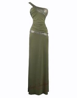 Sexy Bead One Shoulder Backless Tunic Evening Dresses L Green