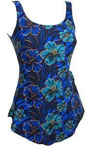 Beachcomber Exotic Hibiscus Swimdress / Swimsuit Front Skirt Royal 