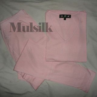 Silk Ladies Underwear Sleepwear Long Johns Set Top&Bottom Pink/SZ XL 