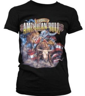   Bull Juniors Girls T Shirt Rider Flag Animal Riding Stars Tees
