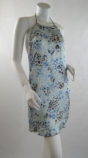 ROCHAS Blue Floral Silk Ruffle Slip Dress w/ Halter Neck, FR 38 US 6