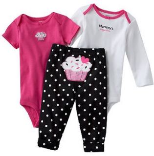 NWT Carters Girl 2 Bodysuits Pants Set Baby Clothes Cupcake Polka Dot 