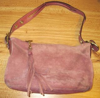COACH PINK SUEDE BAG PURSE WITH FRINGE PULL EUC