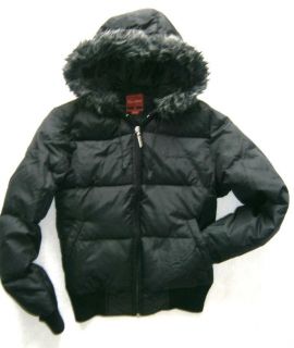 South Pole Black Down Feather Winter Jacket Coat Hooded Parka Womens 