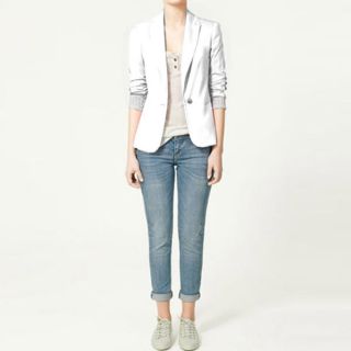 Sz XS XL 2012 Womens Tunic Foldable Sleeve Blazer Jacket One Button 