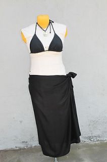 Solid black fringless pareo, sarong, Tahitian Dance costume, 100% 