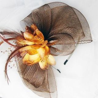 unique lady fascinator feather flower mesh bowknot hair clip accessory 