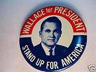 1968 WALLACE FOR PRESIDENT BUTTON PIN LITHO 1 5/8