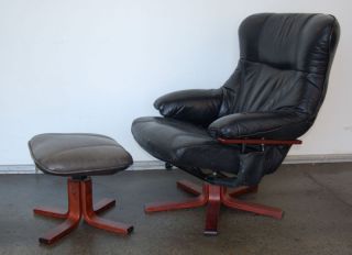 Danish Leather Lounge w/ Ottoman Made in Denmark MCM
