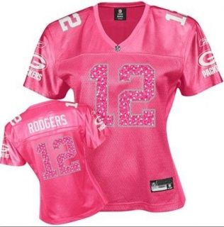 Green Bay Packers   #12 Aaron Rodgers PINK Womens Jersey (read size 
