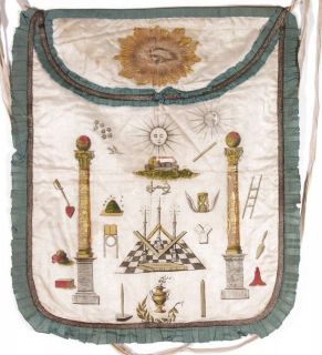 1805 hand painted freemason masonic apron. Amazing piece