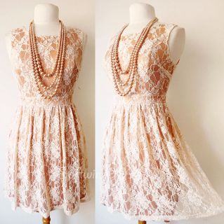 NEW Forever 21 Cream/Peach Floral Lace Overlay Elegant Pleated Skirt 