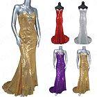Prom Formal Party Stright Sequins Beads Wedding Feast Gowns Strapless 
