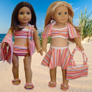 Doll Clothes fits American Girl 6 pc. Swimsuit set NEW