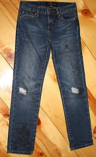 Abbey Dawn EUC Girls Denim Jeans 10 FACTORY RIP PAINTED SKULL 