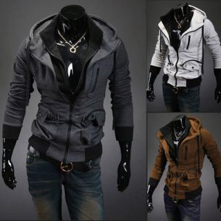 Mens Slim Zip up Top Design Hooded Hoodies Jackets Coats Tops 3Color M 