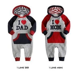 21M) Baby Boy Girl Twins Sporty Hoodies I Love Mum / Dad Body Suit 
