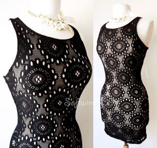 NEW Forever 21 Black Stretch Knitted Lace Overlay SEXY Fitted Bodycon 
