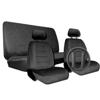   Charcoal Low Back Seat Cover Steering Wheel Back Bench Front Bucket
