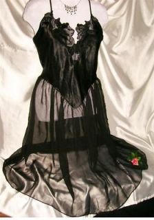VinTage Black Satin & Chiffon Nightgown Negligee Full Skirt Ballerina 