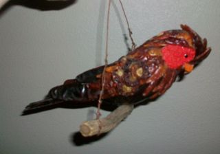Mexican Folk Art Dried Chili Pepper Parrot Bird Sculpture Figure 