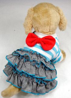 Blue Stripe Bow Dress Cute costume dog clothes Chihuahua M