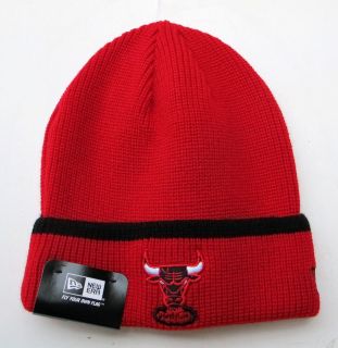 Chicago Bulls Red with Black Outline Knit Beanie Cap Hat by New Era