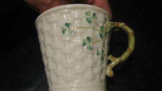 Belleek Shamrock Basketweave Mug, 4 1/2 inches, 3rd Green Mark 