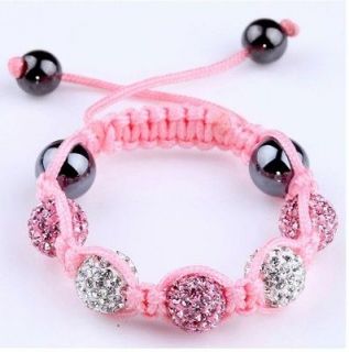   CZ crystal disco ball clay white/pink Shamballa bracelets +box