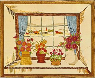   Thru the Window Flower Pots & Landscape Crewel Embroidery Kit