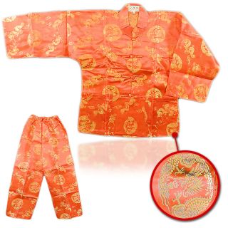 Boys Chinese Dragon Totem Long 2 PCS Red Long Sleeves & Trouser Size 